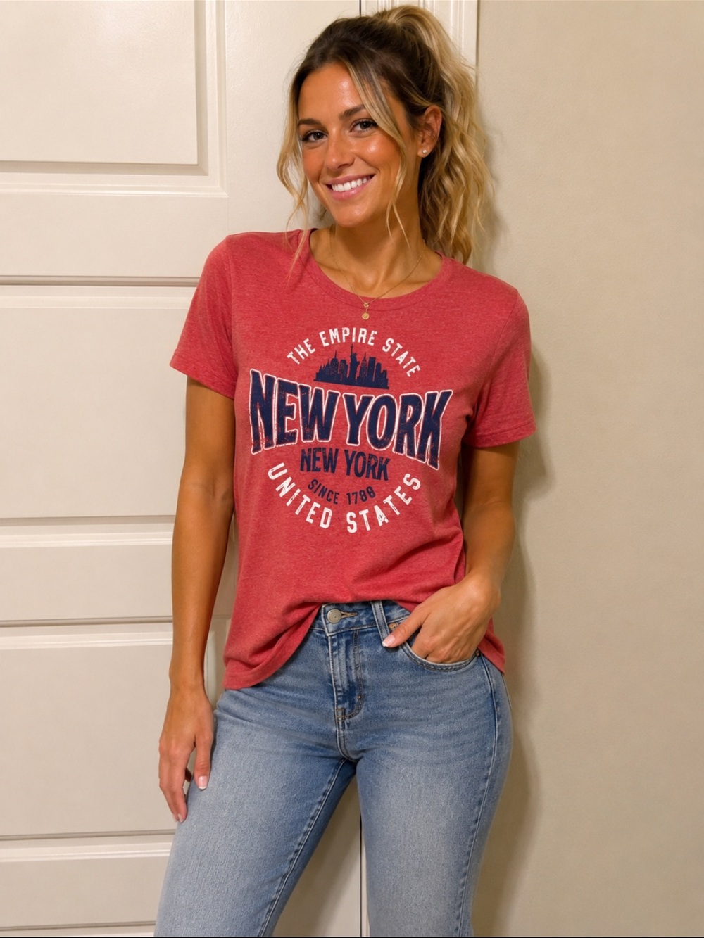 Gildan Red New York Graphic Short Sleeve Tee